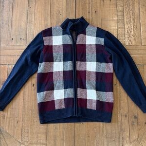 Janie and jack knit plaid zip front cardigan sweater